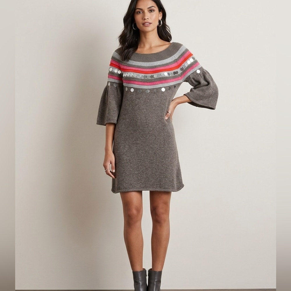Manoush ANTHROPOLOGIE Sequined Knit Sweater Dress Lambswool Women’s Large - Picture 2 of 8